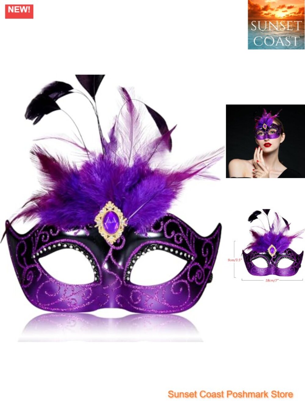 Feather Masquerade Mask for Women Venetian Carnival Mardi Gras Prom Ball